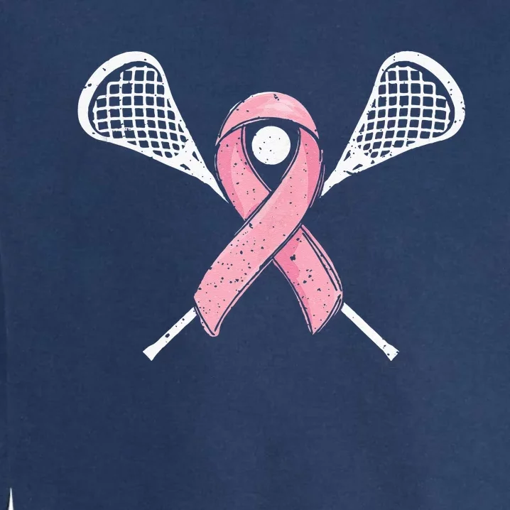 Lacrosse Pink Ribbon Breast Cancer Awareness Sport Lover Garment-Dyed Sweatshirt