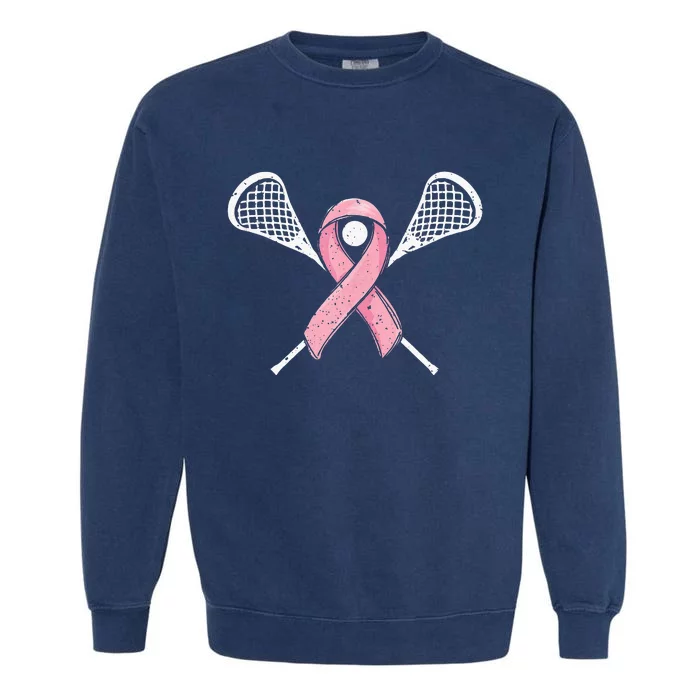 Lacrosse Pink Ribbon Breast Cancer Awareness Sport Lover Garment-Dyed Sweatshirt