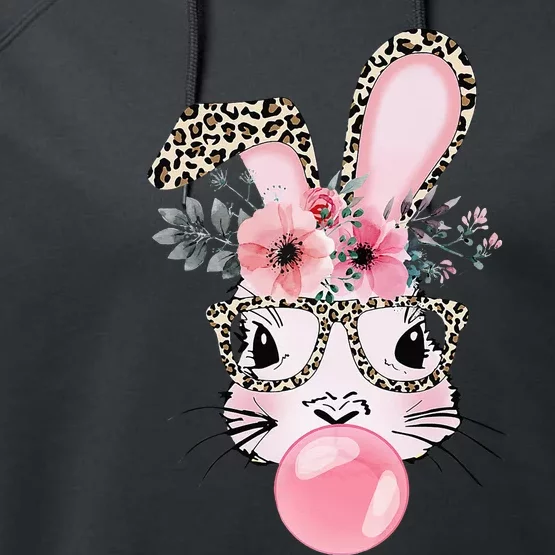 Leopard Print Rabbit Bunny Blowing Bubble Gum Easter Day Performance Fleece Hoodie