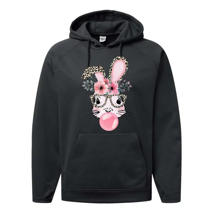 Leopard Print Rabbit Bunny Blowing Bubble Gum Easter Day Performance Fleece Hoodie