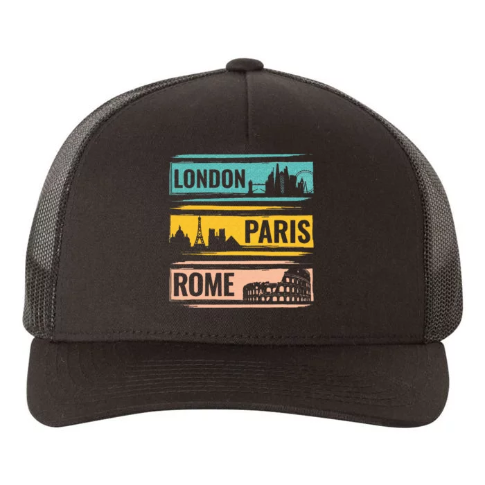 London Paris Rome World Traveler Yupoong Adult 5-Panel Trucker Hat