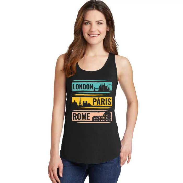 London Paris Rome World Traveler Ladies Essential Tank