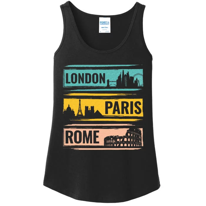 London Paris Rome World Traveler Ladies Essential Tank