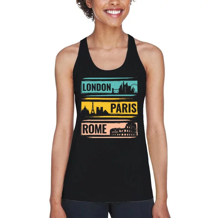 London Paris Rome World Traveler Women's Racerback Tank