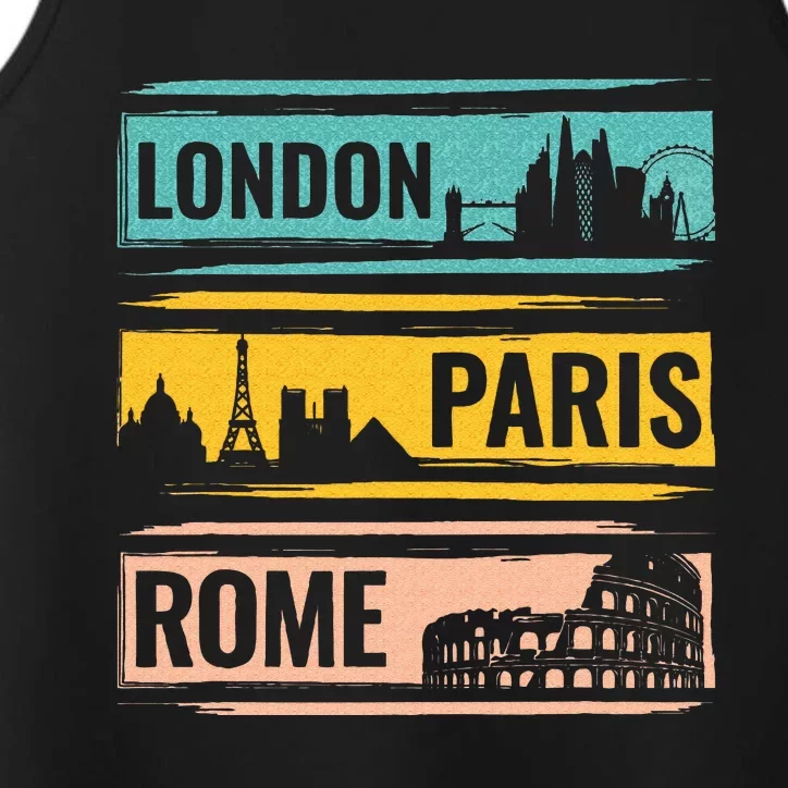 London Paris Rome World Traveler Performance Tank