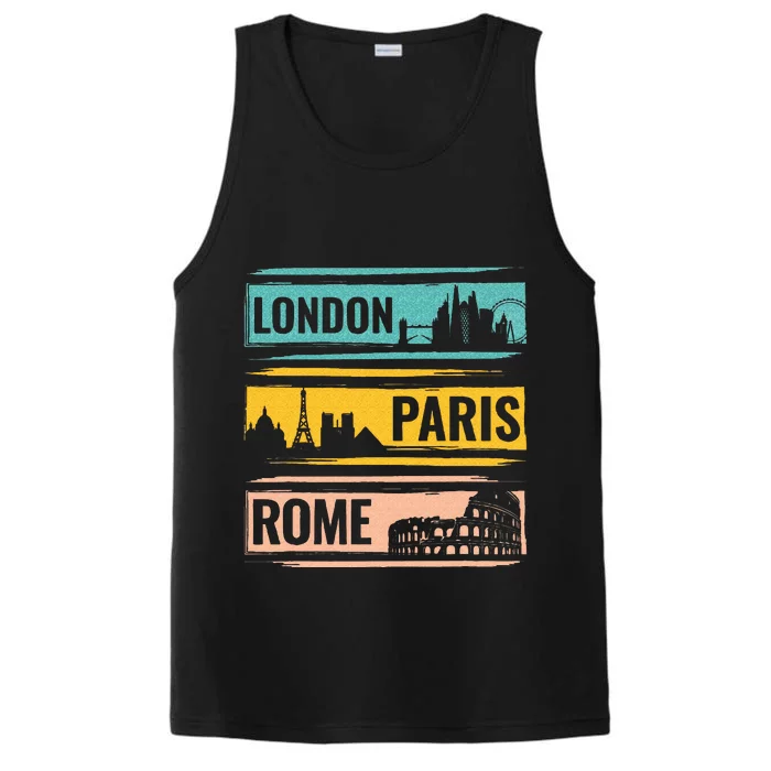 London Paris Rome World Traveler Performance Tank