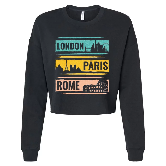 London Paris Rome World Traveler Cropped Pullover Crew