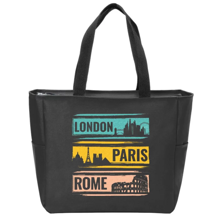 London Paris Rome World Traveler Zip Tote Bag