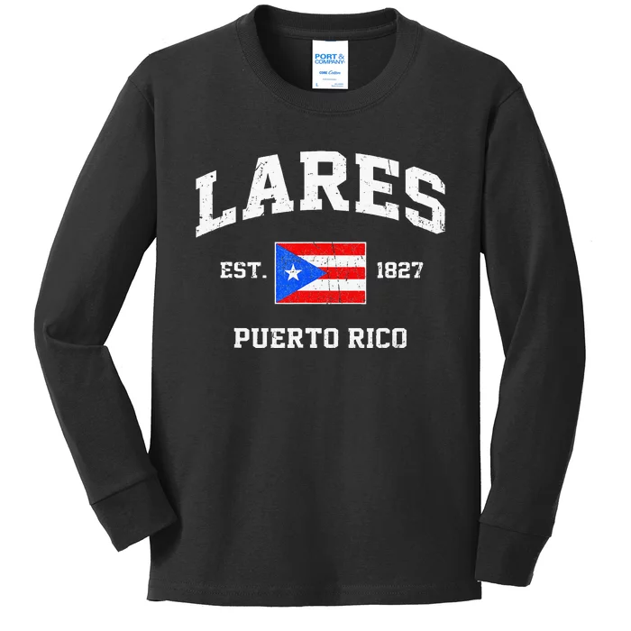 Lares Puerto Rico Vintage Boricua Flag Athletic Style Kids Long Sleeve Shirt