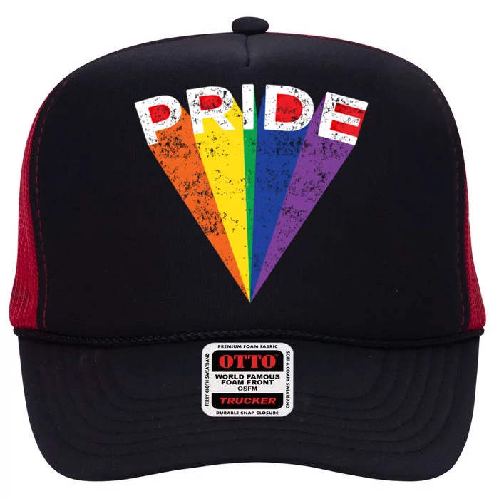 Lgbtq Pride Rainbow Striped Graphic Gay Teen Adult Gift High Crown Mesh Trucker Hat