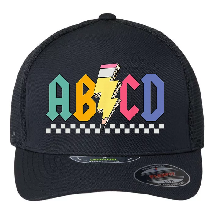 Lightning Pencil Rock'n Roll ABCD Back To School Teacher Flexfit Unipanel Trucker Cap