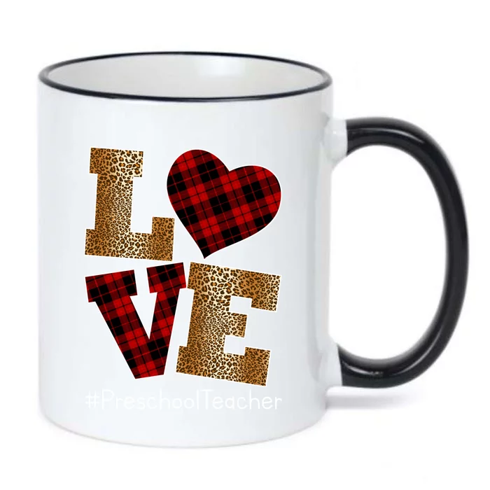 Love Plaid Red Leopard Preschool Teacher Valentines Day Gift Black Color Changing Mug