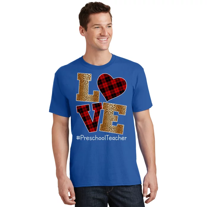 Love Plaid Red Leopard Preschool Teacher Valentines Day Gift T-Shirt