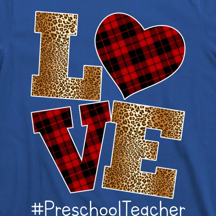 Love Plaid Red Leopard Preschool Teacher Valentines Day Gift T-Shirt