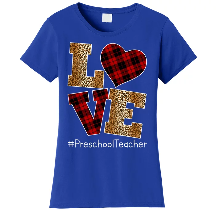 Love Plaid Red Leopard Preschool Teacher Valentines Day Gift Women's T-Shirt