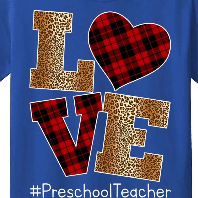 Love Plaid Red Leopard Preschool Teacher Valentines Day Gift Kids T-Shirt