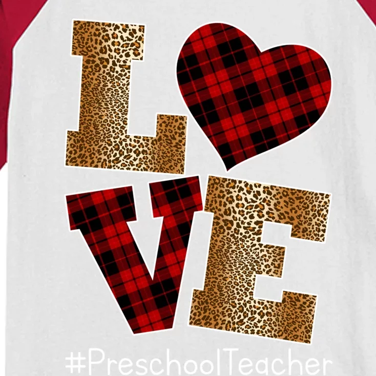 Love Plaid Red Leopard Preschool Teacher Valentines Day Gift Kids Colorblock Raglan Jersey