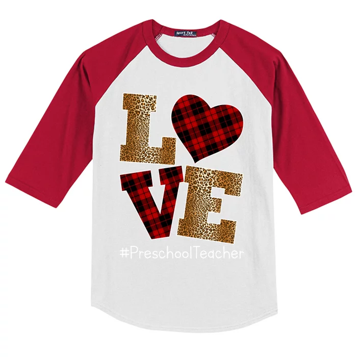 Love Plaid Red Leopard Preschool Teacher Valentines Day Gift Kids Colorblock Raglan Jersey