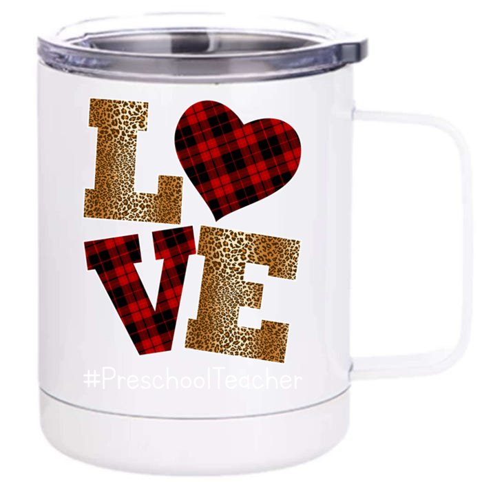 Love Plaid Red Leopard Preschool Teacher Valentines Day Gift Front & Back 12oz Stainless Steel Tumbler Cup