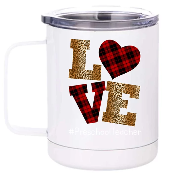 Love Plaid Red Leopard Preschool Teacher Valentines Day Gift Front & Back 12oz Stainless Steel Tumbler Cup