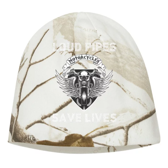 Loud Pipes Save Lives Motorcycle Skull Wing Design On Back Kati - Camo Knit Beanie