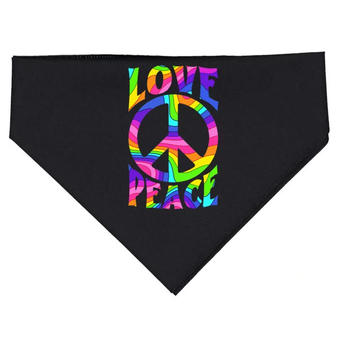 Love Peace Sign Tie Dye Colorful 80s Hippie Party Costume USA-Made Doggie Bandana