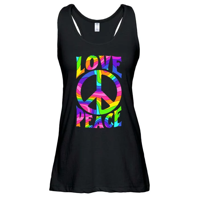 Love Peace Sign Tie Dye Colorful 80s Hippie Party Costume Ladies Essential Flowy Tank