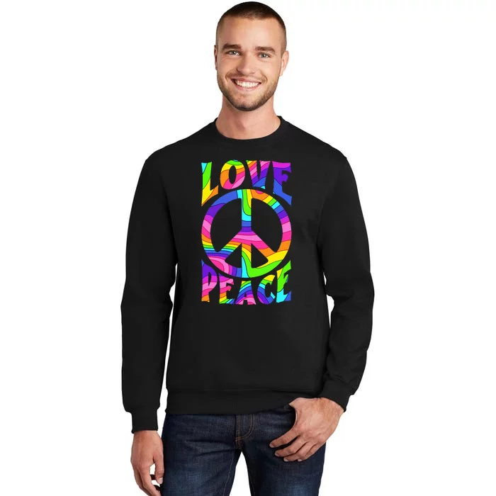 Love Peace Sign Tie Dye Colorful 80s Hippie Party Costume Tall Sweatshirt