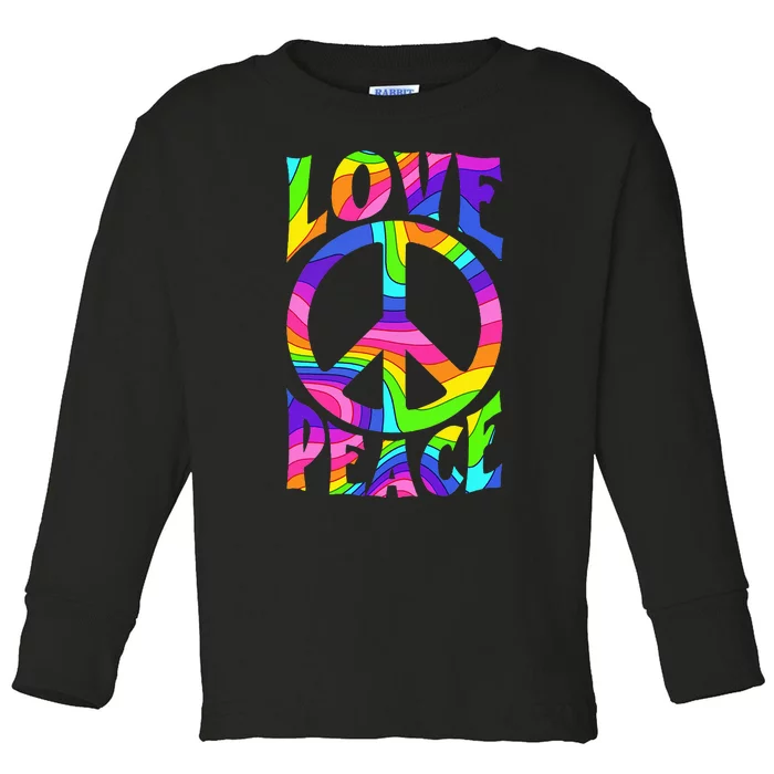 Love Peace Sign Tie Dye Colorful 80s Hippie Party Costume Toddler Long Sleeve Shirt