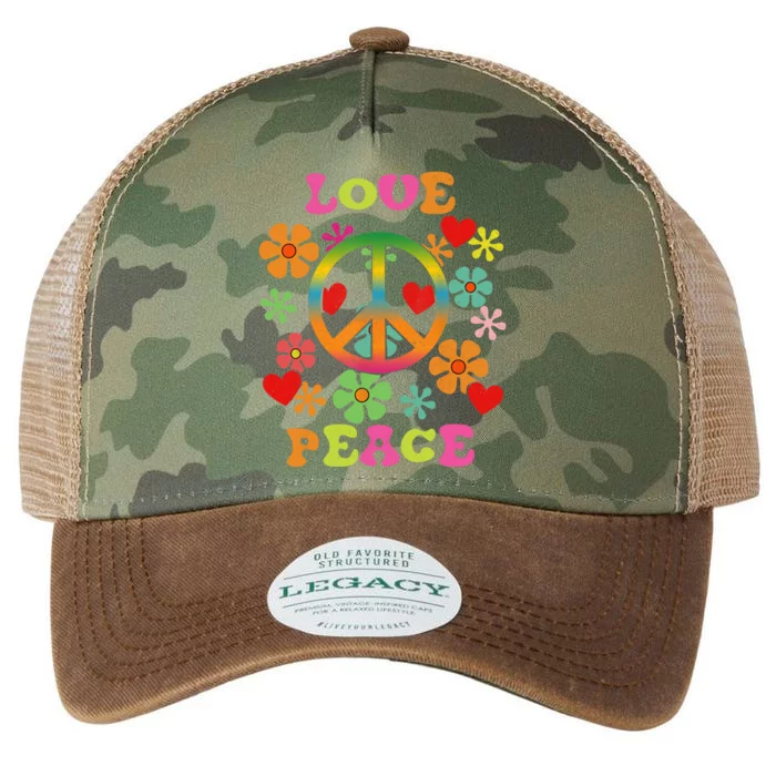 Love Peace Sign Colorful Flowers 60S 70S 80S Hippie Legacy Tie Dye Trucker Hat