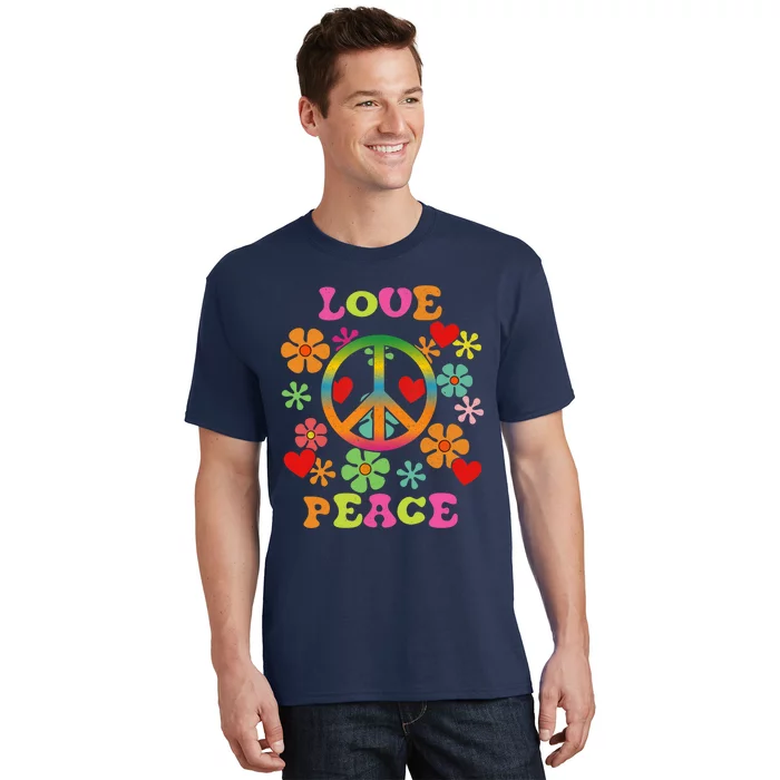 Love Peace Sign Colorful Flowers 60S 70S 80S Hippie T-Shirt