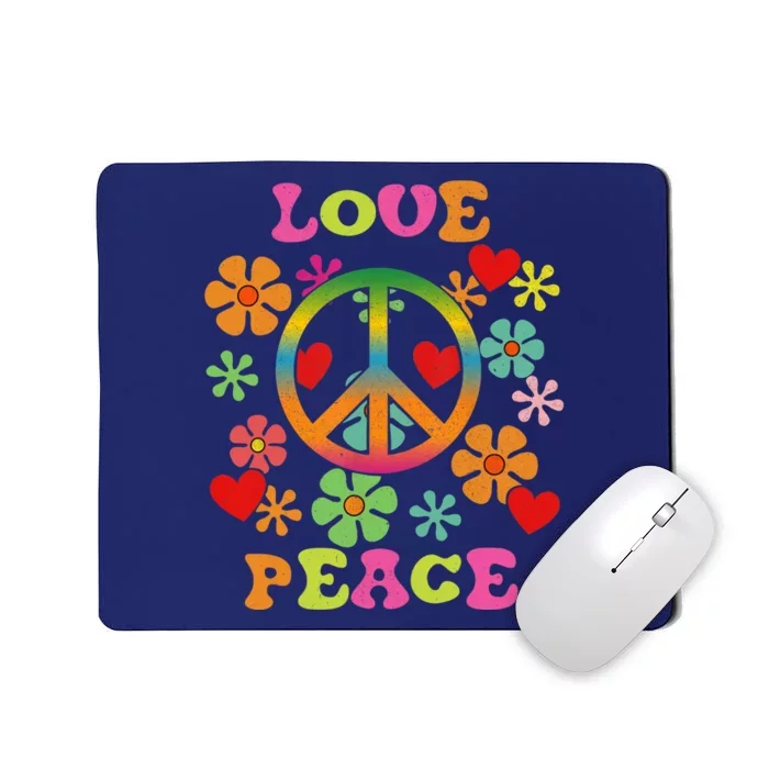 Love Peace Sign Colorful Flowers 60S 70S 80S Hippie Mousepad