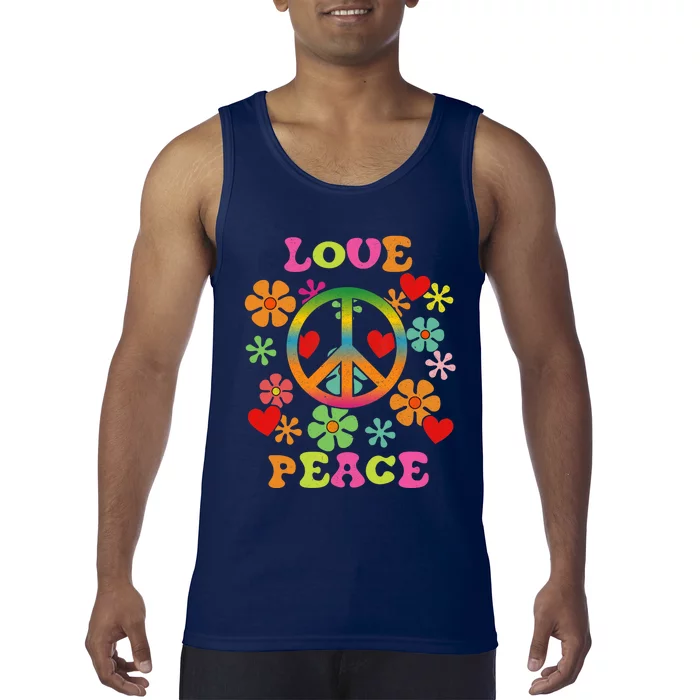 Love Peace Sign Colorful Flowers 60S 70S 80S Hippie Tank Top