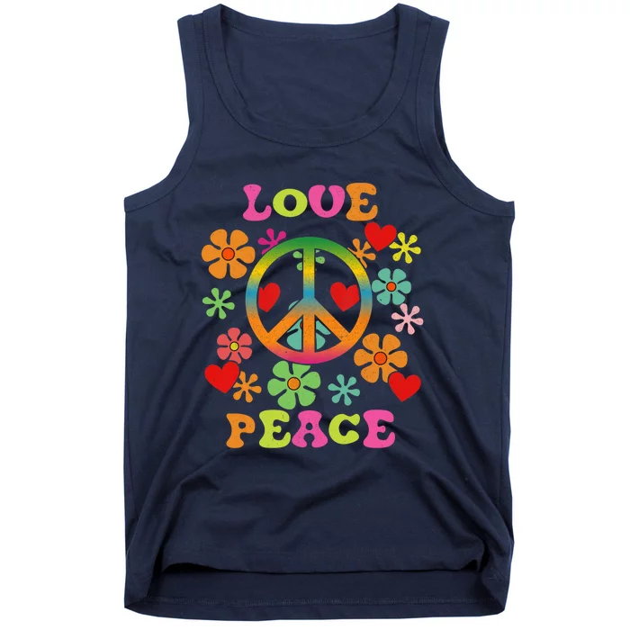 Love Peace Sign Colorful Flowers 60S 70S 80S Hippie Tank Top