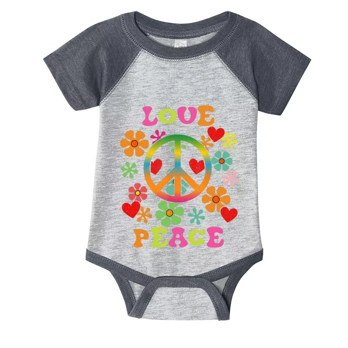 Love Peace Sign Colorful Flowers 60S 70S 80S Hippie Infant Baby Jersey Bodysuit