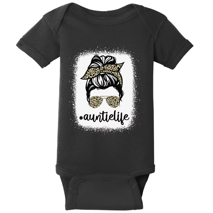 Leopard Print Sunglasses Auntie Life Messy Bun Mother's Day Baby Bodysuit