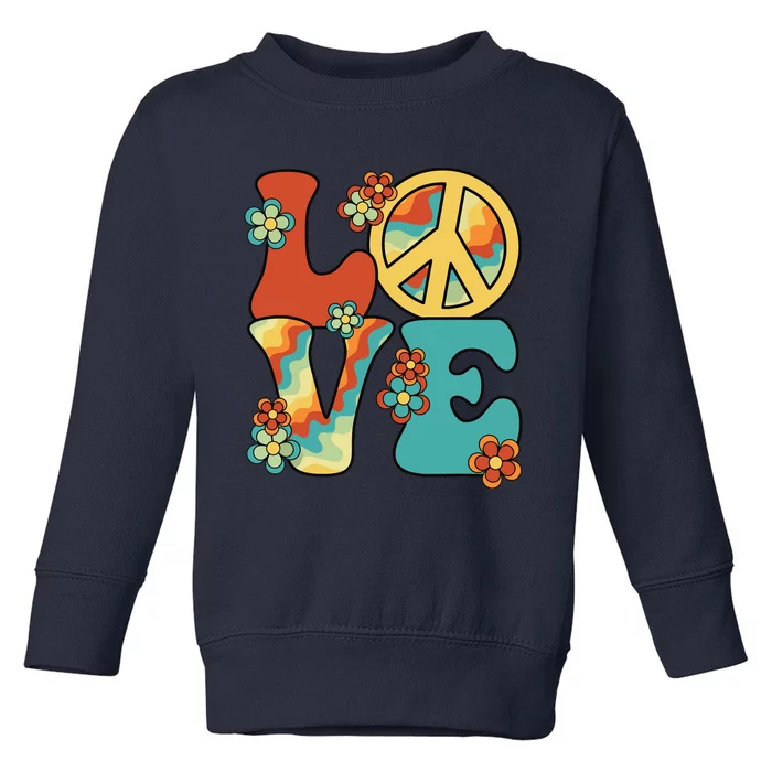 Love Peace Sign 60s 70s Costume Party Outfit Groovy Hippie Toddler Sweatshirt