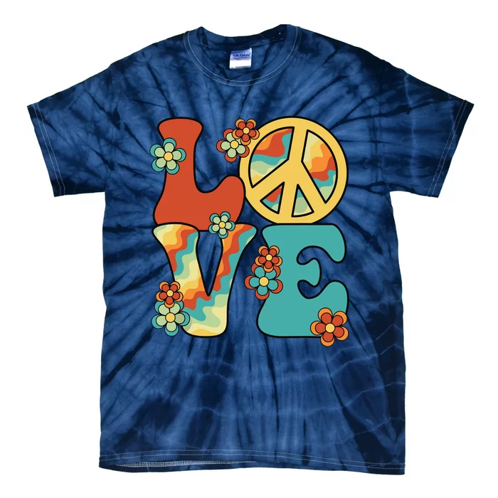 Love Peace Sign 60s 70s Costume Party Outfit Groovy Hippie Tie-Dye T-Shirt