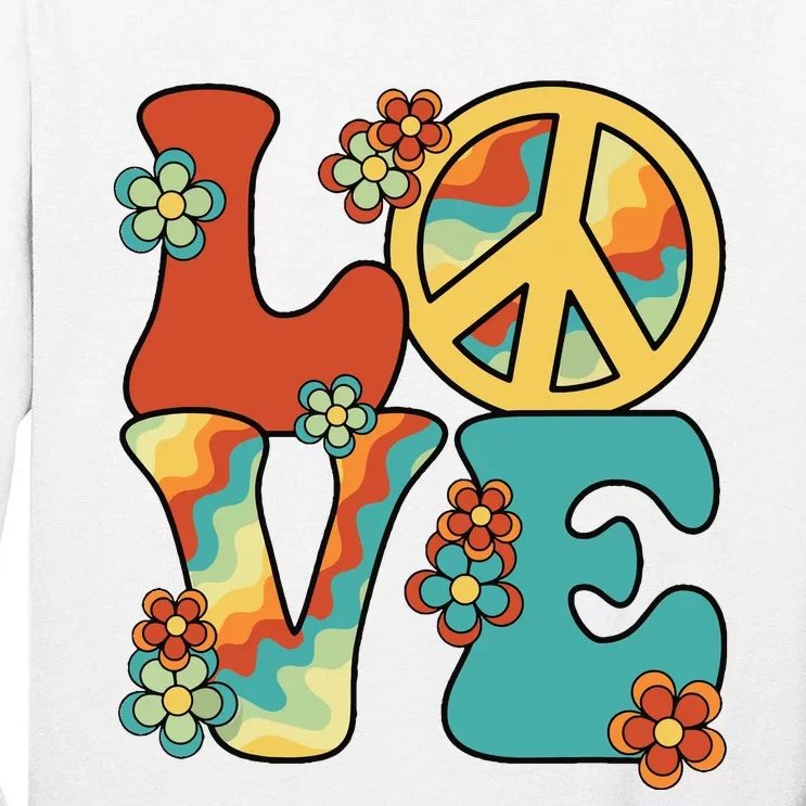 Love Peace Sign 60s 70s Costume Party Outfit Groovy Hippie Tall Long Sleeve T-Shirt