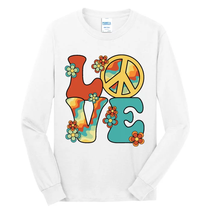 Love Peace Sign 60s 70s Costume Party Outfit Groovy Hippie Tall Long Sleeve T-Shirt