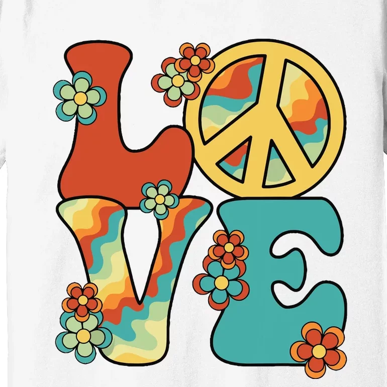 Love Peace Sign 60s 70s Costume Party Outfit Groovy Hippie Premium T-Shirt