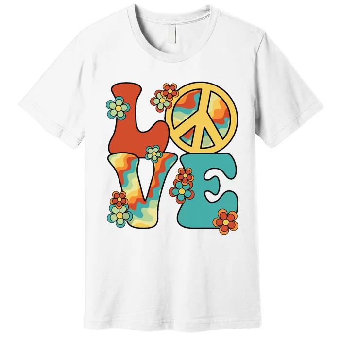 Love Peace Sign 60s 70s Costume Party Outfit Groovy Hippie Premium T-Shirt