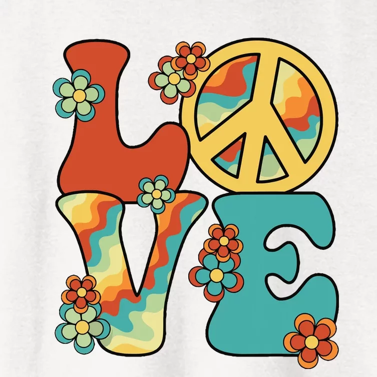 Love Peace Sign 60s 70s Costume Party Outfit Groovy Hippie Women's Crop Top Tee