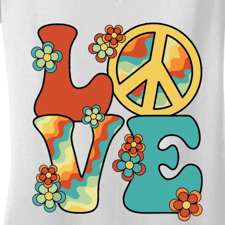 Love Peace Sign 60s 70s Costume Party Outfit Groovy Hippie Women's V-Neck T-Shirt