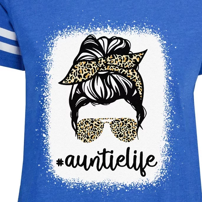 Leopard Print Sunglasses Auntie Life Messy Bun Mother's Day Enza Ladies Jersey Football T-Shirt