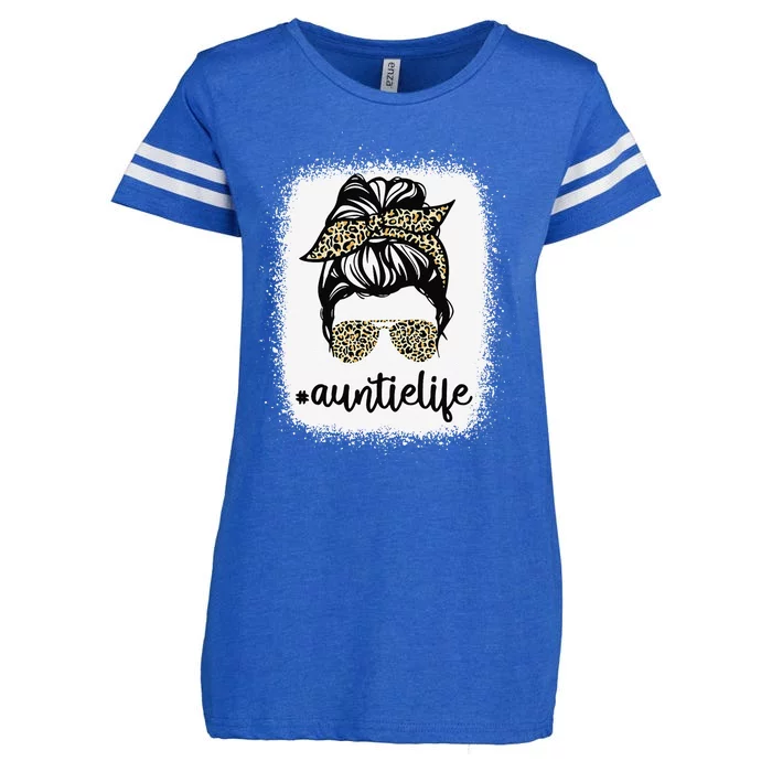 Leopard Print Sunglasses Auntie Life Messy Bun Mother's Day Enza Ladies Jersey Football T-Shirt