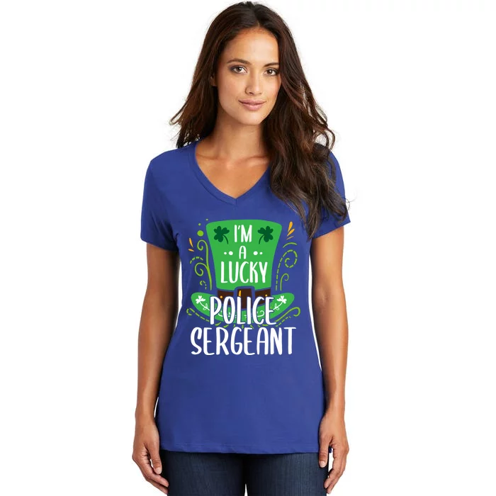 Lucky Police Sergeant St Patrick's Day Police Sergeants Gift Women's V-Neck T-Shirt