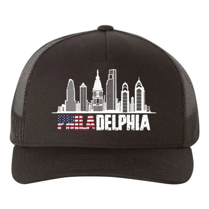 Love Philadelphia Skyline Downtown Cityscape Philly America Flag Yupoong Adult 5-Panel Trucker Hat