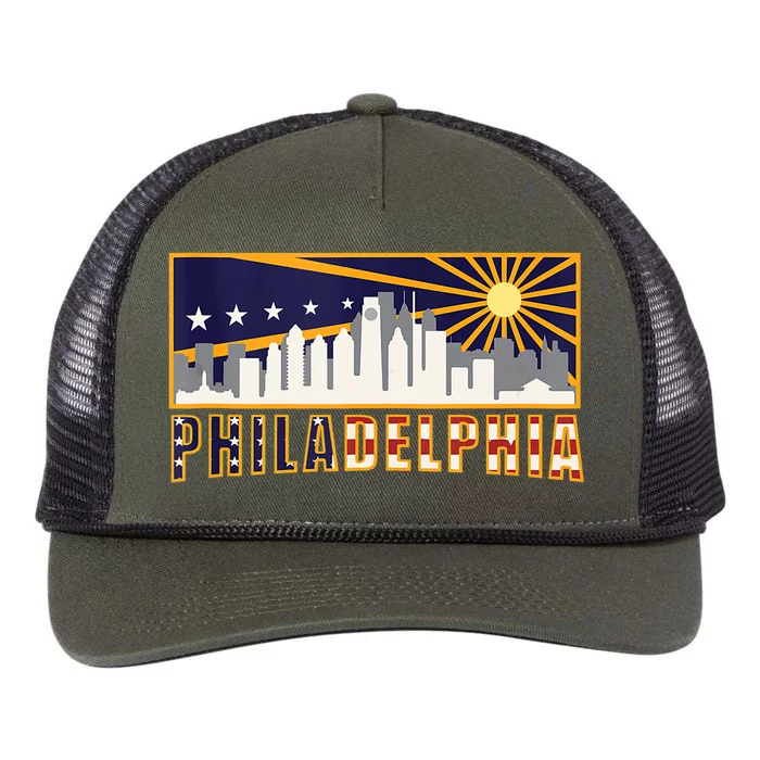 Love Philadelphia Skyline Downtown Cityscape Philly Souvenir Retro Rope Trucker Hat Cap