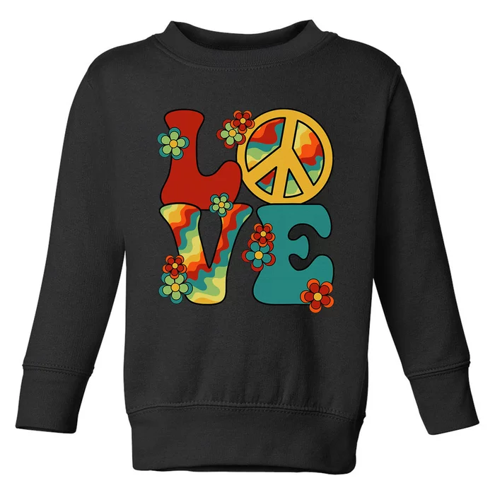 Love Peace Sign 60S 70S Costume Party Outfit Groovy Hippie Toddler Sweatshirt